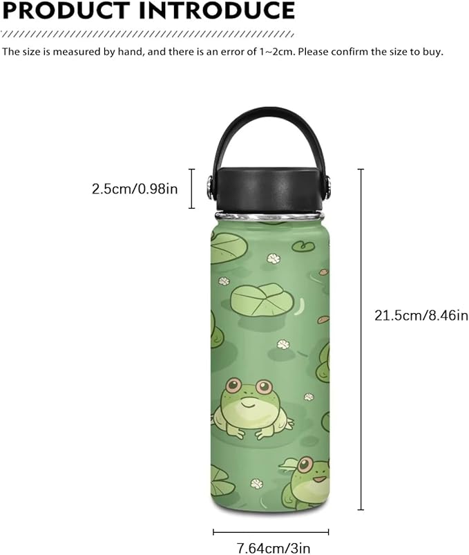 Frog Stainless Steel Water Bottles 20 Oz Insulated Water Bottles Leakproof Reusable Sports Water Bottle for Beach, Travel Cup Coffee Mug Birthday Gifts for Women