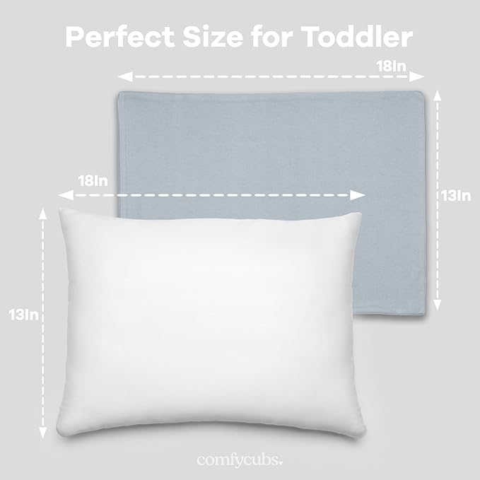 Comfy Cubs Toddler Pillow with Soft Cotton Pillowcase, 13"x18", Pacific Blue, 2 Pack - Kids Pillow for Sleeping & Travel - Comfortable Small Pillow - Kids Travel Pillow with Breathable Microfiber Fill