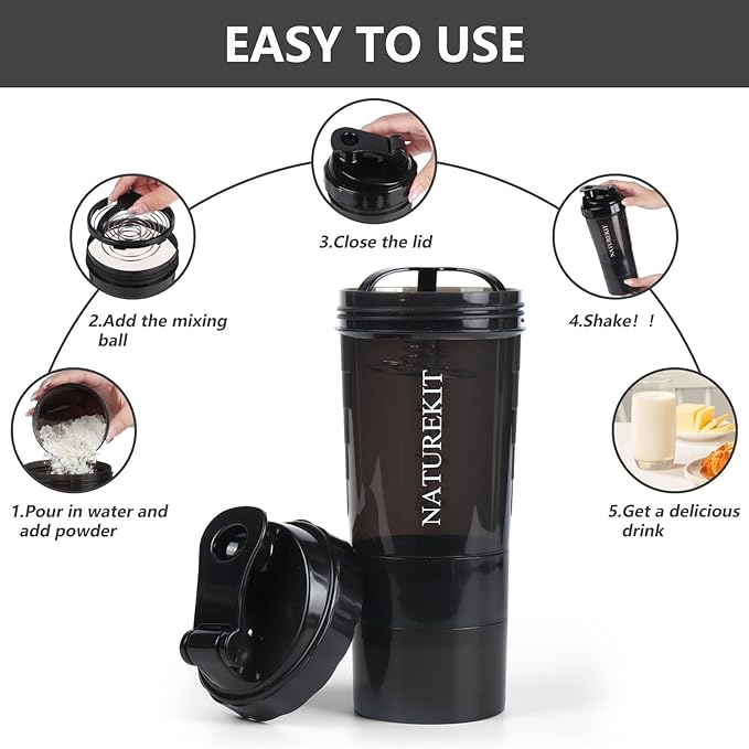 Shaker Bottle,Protein Shaker Bottle, 16 oz GYM Shaker Cup with shaker Ball,Shaker Cups for Protein Shakes, Drink Mixer Bottle with Storage,BAP Free,Leakproof,Black