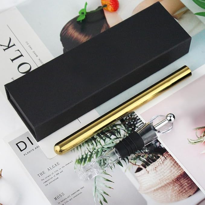 Wine Chiller Stick | 4 In 1 Wine Accessory Set | Iceless Chiller Stick | Decanting Aerator | Wine Pourer | Bottle Stopper | Accessory Case | Premium Gold | Father's Day Gift | Wine Gift Women & Men