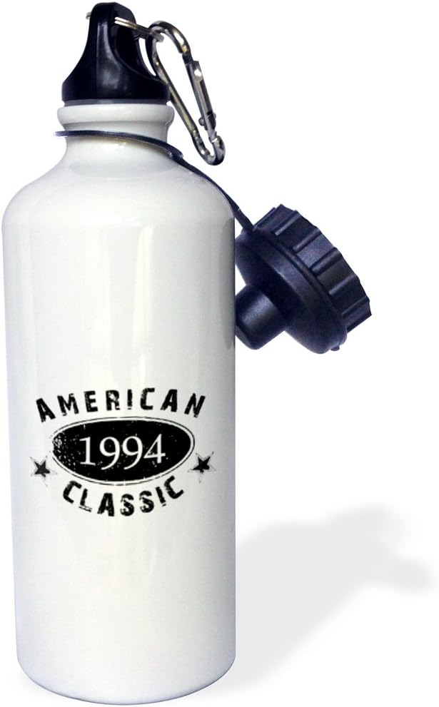 3dRose "1994 American Classic-Personalized Birth Year Birthday gift-black grunge vintage look-funny" Sports Water Bottle, 21 oz, White