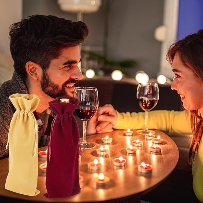 PLIGREAT 8 Pcs Velvet Wine Bags 4 Color Wine Gift Bags with Drawstrings, Reusable Wine Bottle Bags for Wedding, Birthday, Dinner Party, Christmas Congrats Gift Bags, Wine Wrapping Bags