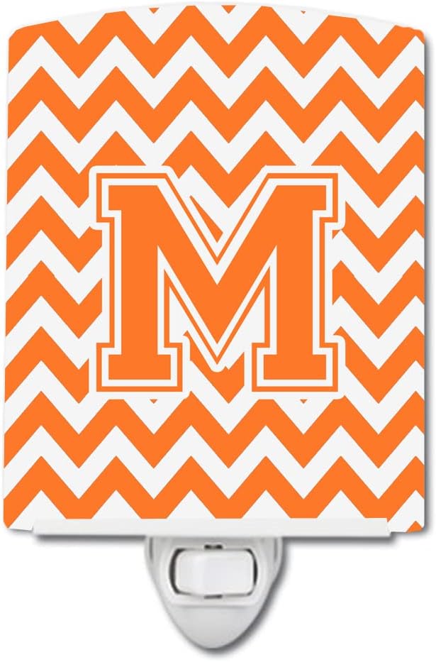 Caroline's Treasures CJ1046-MCNL Letter M Chevron Orange and White Ceramic Night Light Compact, UL-Certified, Ideal for Bedroom, Bathroom, Nursery, Hallway, Kitchen, 6x4x3, Multicolor
