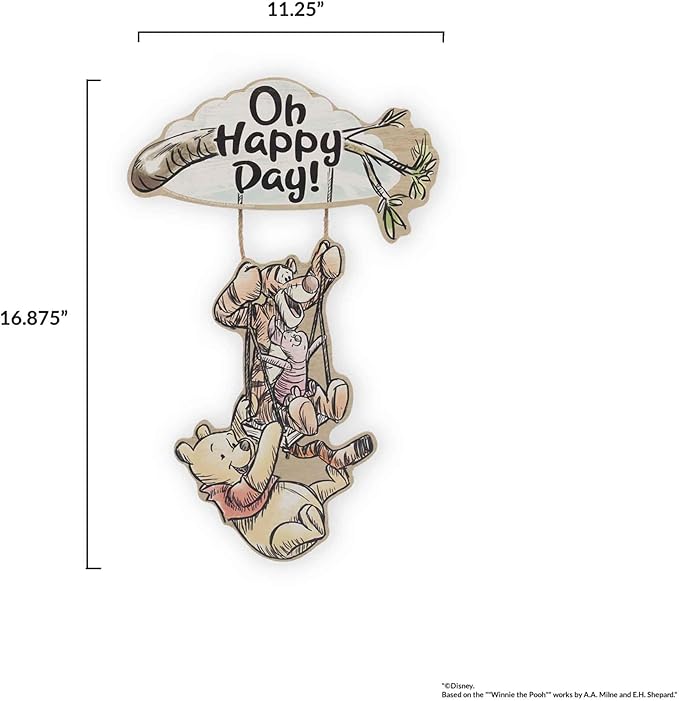 Open Road Brands Disney Winnie The Pooh Oh Happy Day Linked Hanging Wood Wall Decor - Adorable Winnie The Pooh Decoration for Kids' Bedroom or Nursery