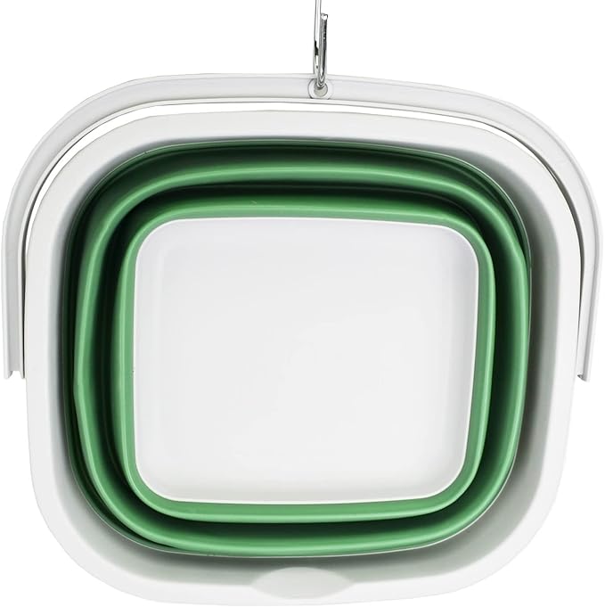 SAMMART 10L (2.6 gallon) Collapsible Rectangular Handy Basket/Bucket (Grey/Dark Sea Green (Set of 2))