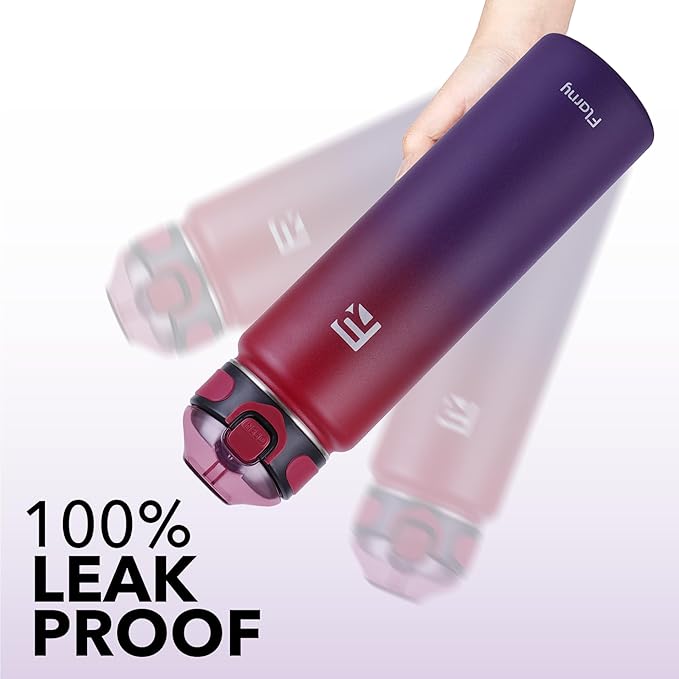 32 oz Insulated Water Bottle with Straw, Stainless Steel Metal Thermos Bottles, Durable Non-Slip Gradient Bottle with Strap for Sports and Travel, Leak Proof (Red Blue)