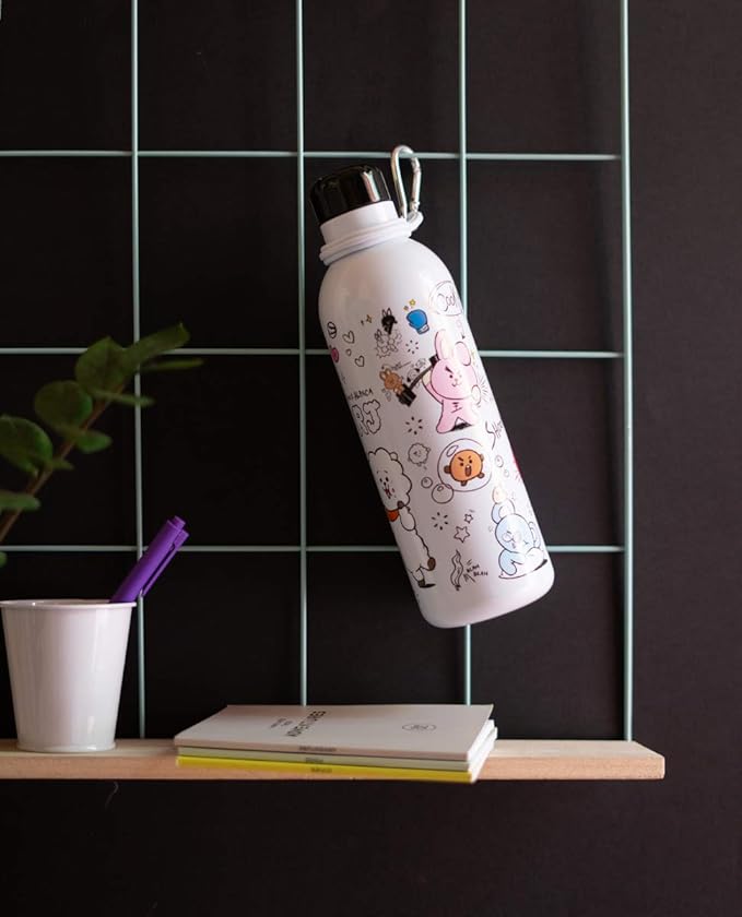 Official Kawaii Water Bottle 500ml Merchandise / 17OZ, Stainless Steel, Vacuum Insulated Water Bottle, Double Wall Reusable Water Bottle With Carabiner, BPA Free - Kawaii Stuff