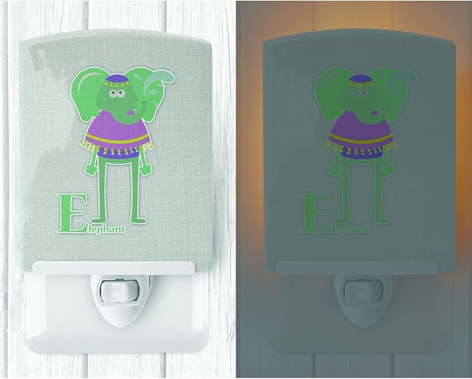 Caroline's Treasures BB5730CNL Alphabet E for Elephant Ceramic Night Light Compact, UL-Certified, Ideal for Bedroom, Bathroom, Nursery, Hallway, Kitchen, 6x4x3, Multicolor