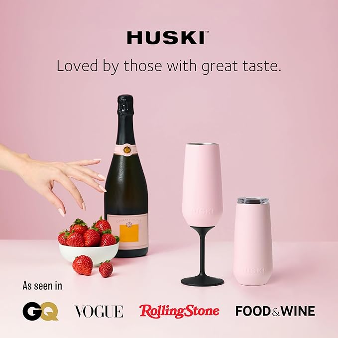 Huski Champagne Flute | NEW | Premium Stainless Steel Champagne Glass with Lid | Go Stemmed or Stemless with Detachable Stem | Triple Insulated Tumbler | 8oz Capacity | Great Gift (White)