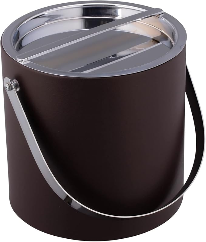 Kraftware 3qt Polished Chrome Arch Handle & Bridge Cover Manhattan 3 Quart Ice Bucket, Small, Chocolate Brown