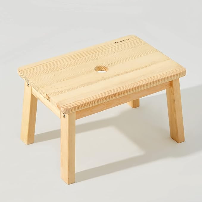 HOUCHICS Wooden Step Stool for Kids,Solid Birch for Kitchen Bedroom Living Room Bathroom Toilet Nursery Toddlers Potty Training Stool with Non-Slip Pads and 220lb Load Capacity (Wooden