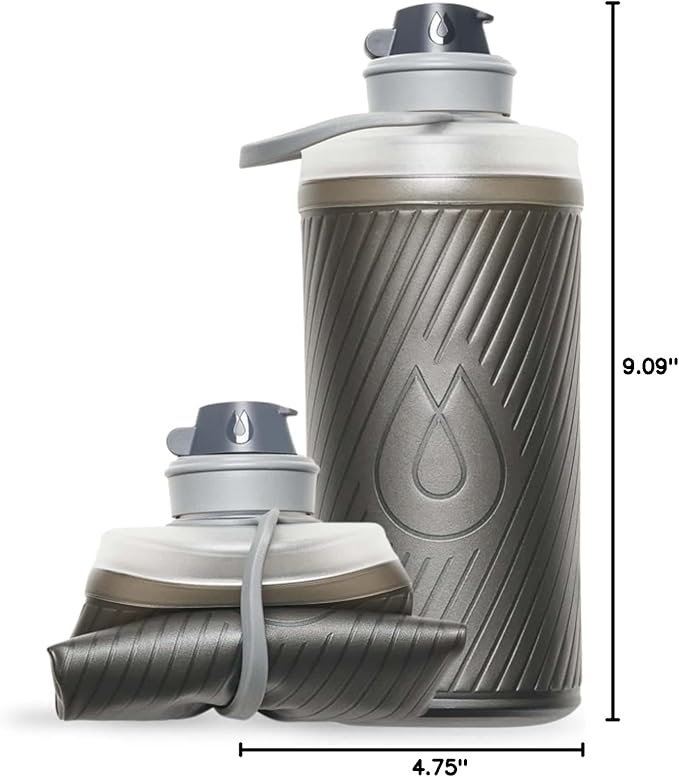 Hydrapak Flux - Collapsible Backpacking Water Bottle (1 Liter) - BPA Free, Ultra Light, Spill-Proof Twist Cap - Mammoth Grey