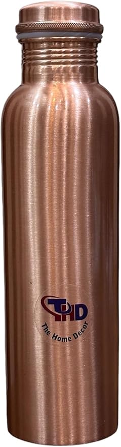 34Oz Pure Copper Water Bottle for Drinking Large Handcrafted Ayurvedic Copper Water Bottle, Leak Proof Lid Smooth Finish Water Vessel Copper Drinking Water Bottle 34Oz (Smooth Finish)