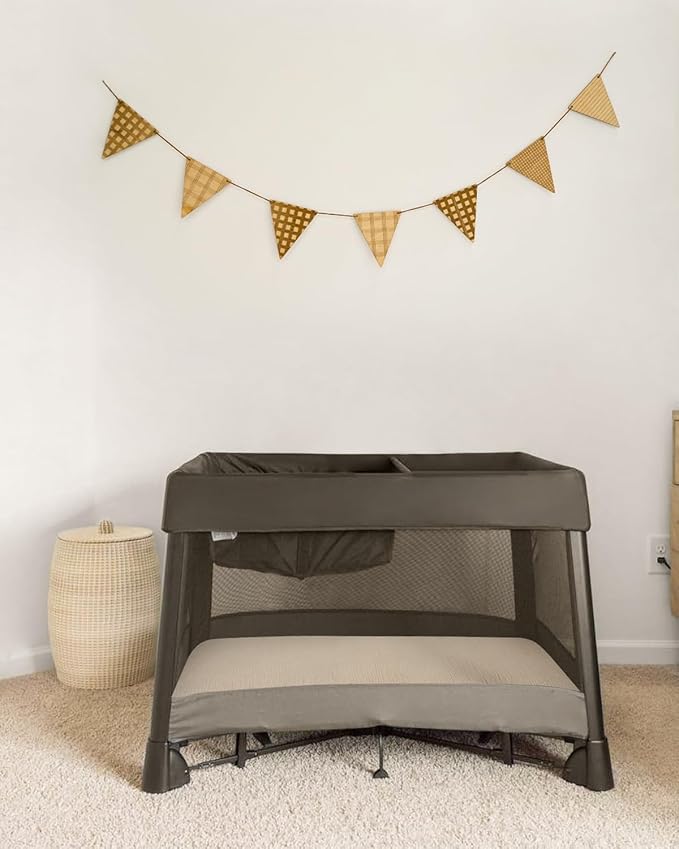 Blissful Diary Muslin Mini Crib Sheets, Pack and Play Mattress Sheets Fitted for Pack N Play, Soft Cotton for Boys Girls, 2 Pack(Retro Yellow&Beige)