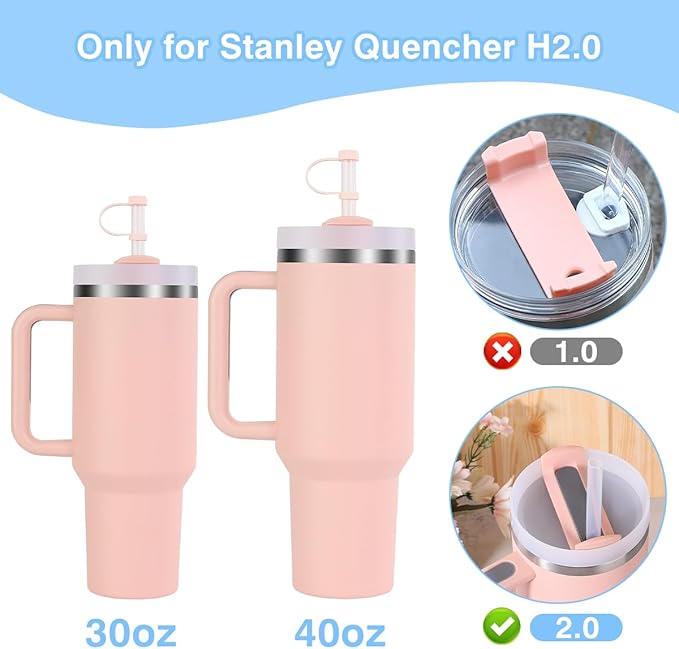 Silicone Spill Proof Stopper Set Compatible with Stanley Quencher H2.0 FlowState Tumbler 40oz/ 30oz, Kits Include 2 Straw Cover Cap, 2 Square Spill Stopper, 2 Round Leak Stopper (Black, H2.0)