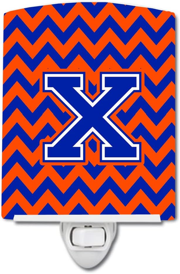 Caroline's Treasures CJ1044-XCNL Letter X Chevron Orange and Blue Ceramic Night Light Compact, UL-Certified, Ideal for Bedroom, Bathroom, Nursery, Hallway, Kitchen, 6x4x3, Multicolor