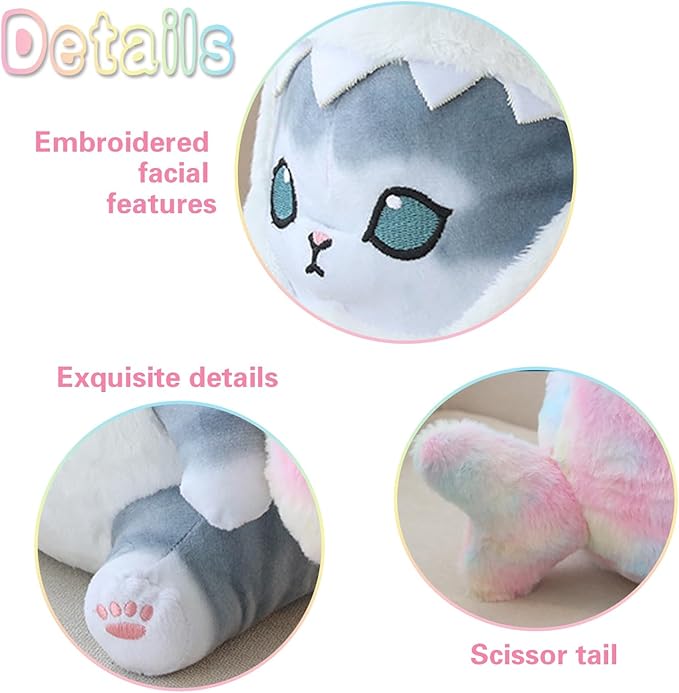 Kawaii Shark Cat Plush Toy Stuffed Animal Doll, Cute Soft Pillow Stress Release Hugs Toys Christmas Halloween Birthday Gifts for Kids Boys Girl Best Gift (Colorful - Gray,15 inch)