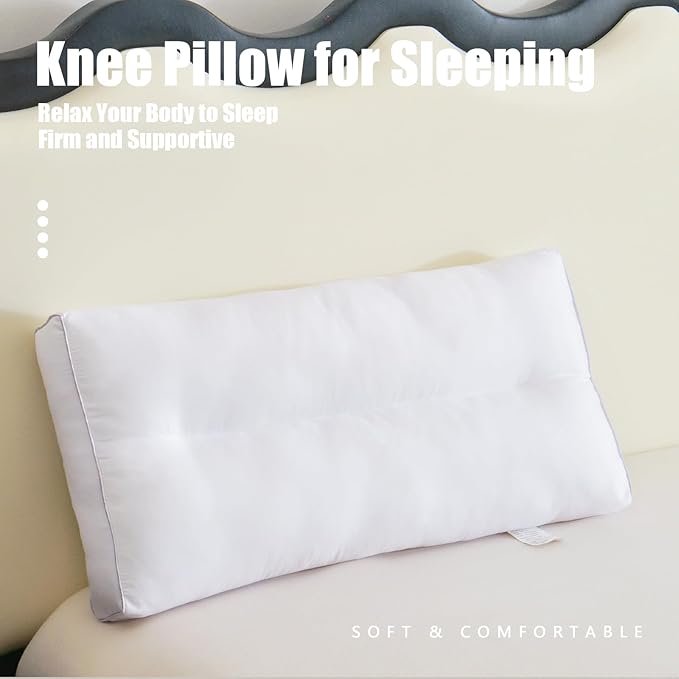 Knee Pillow for Side Sleepers, 4.3 inch Leg Pillow for Sleeping Supportive Hip Pillow Relieves Leg Back Knee Pain, Leg Positioner Pillows, Cotton Fabric,White