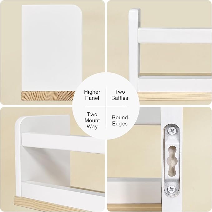 Nursery Wall Bookshelf for Kids Room Set of 3, 24 Inch Floating Book Shelves for Baby Boys Girls Bedroom, Large Wood Mounted Hanging Bookshelves for Toddlers Childs (White and Natural)