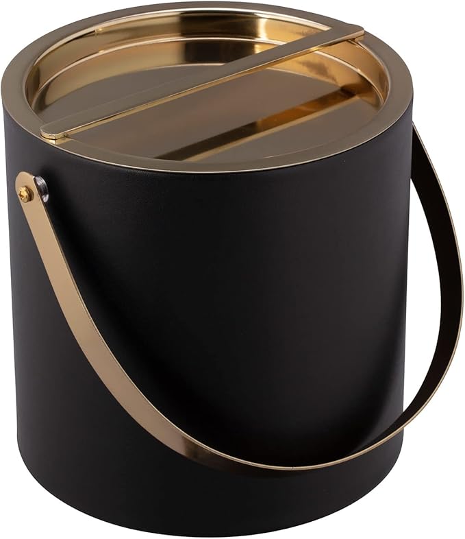 Kraftware Polished Gold Arch Handle & Bridge Cover: Black Milan 3qt Ice Bucket, 3 quarts