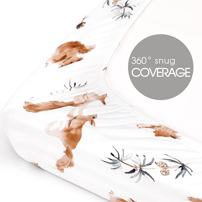 GRSSDER Stretchy Ultra Soft Jersey Knit Pack and Play Sheets 2 Pack, Portable/Mini Crib Sheets Universal Fitted for Playpen Mattress Safe and Snug, Stylish Cute Animal Print Baby Sheets