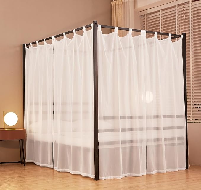 Akiky White Canopy Bed Curtains 4 Corner Bed Canopies Voile Sheer Canopy Curtains Panel 8 Drapery Panel Curtain for All Bed Sizes
