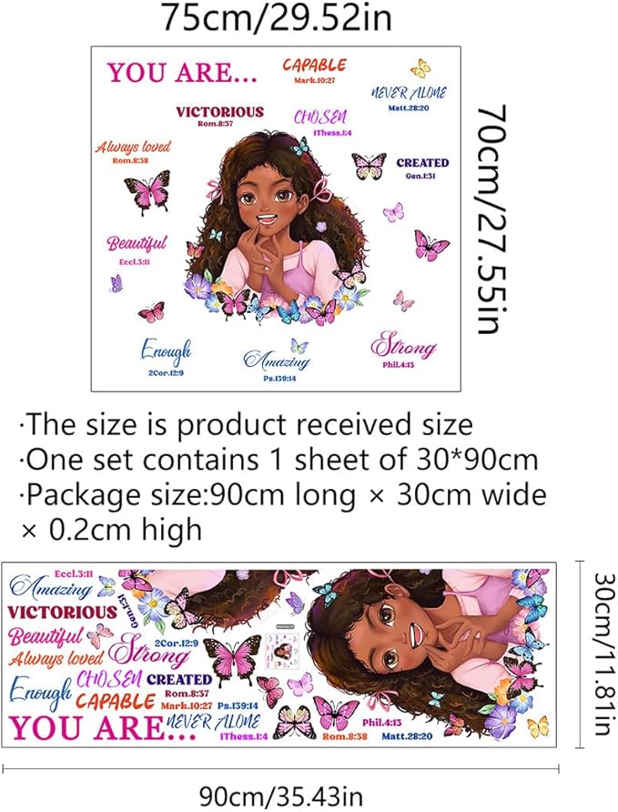 Lovely Little Girl Butterfly Wall Decals Inspirational Quotes Wall Decals Positive Words Motivational Lettering African American Wall Stickers for Baby Toddler Room Decorations Nursery Playroom