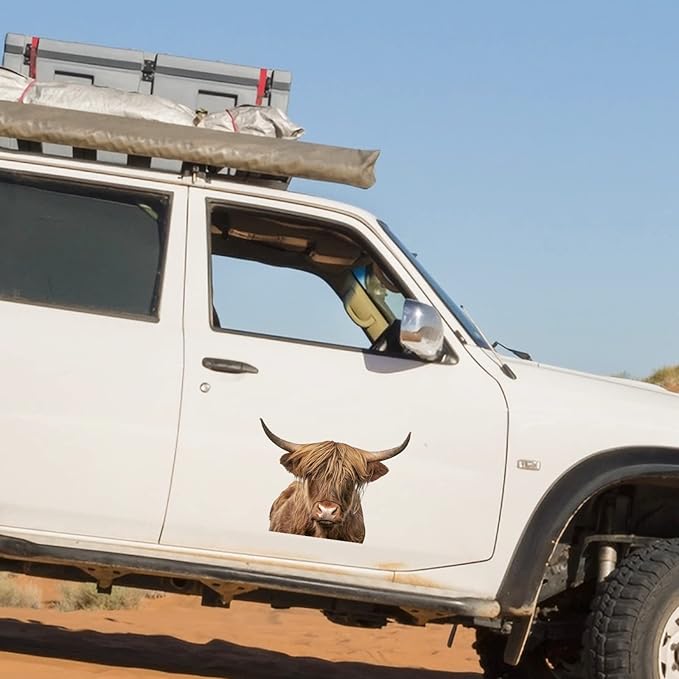 Funny Animal Wall Decal Removable Highland Cow Wall Art Sticker Farmhouse Wall Decor Scottish Rustic Cattle Wall Mural Sticker Funny Christmas Gift Animal Door Window Decals