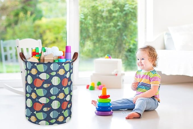 Fish Laundry Hamper,Kids Laundry Basket Collapsible Boys and Girls Storage Baskets for Home Decor,Office,Toy Organizer,(Fish)