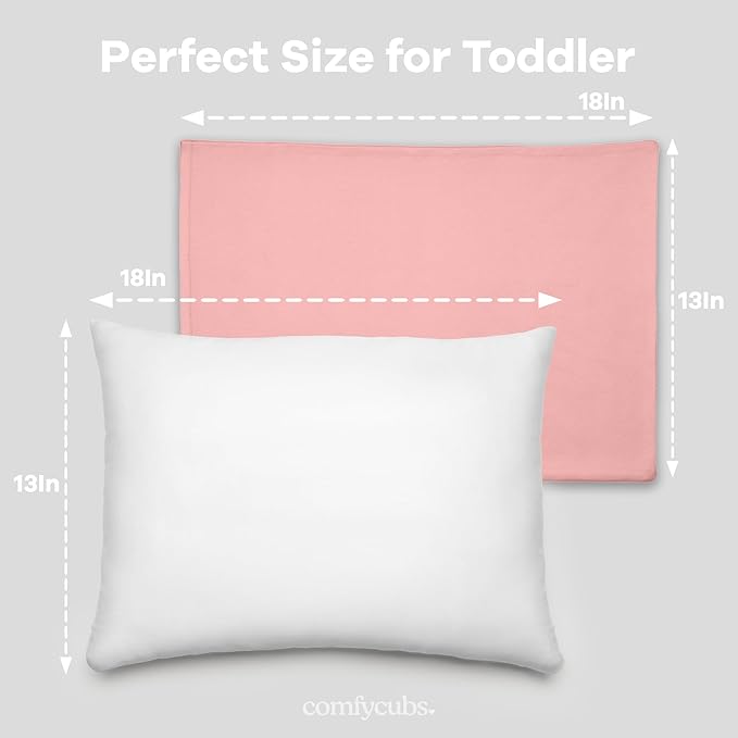 Comfy Cubs Toddler Pillow with Soft Cotton Pillowcase, 13"x18", Blush - Kids Pillow for Sleeping & Travel - Adorable & Comfortable Small Pillow - Kids Travel Pillow with Breathable Microfiber Fill