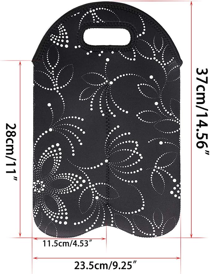 Hipiwe Wine Carrier Tote Bag Two Bottle Insulated Neoprene Wine/Water Bottle Holder for Travel with Secure Carry Handle (Black)
