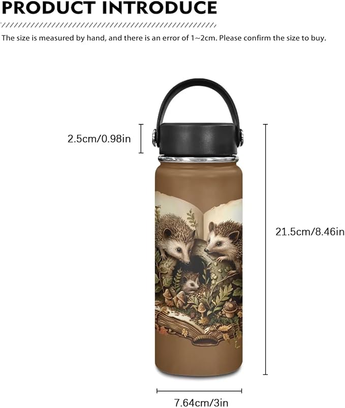 Cute Hedgehog Insulated Water Bottles with Handle, 18 Oz Stainless Steel Metal Water Bottle, Cold & Hot Water Bottle Travel Cup for Travel Camping Hiking