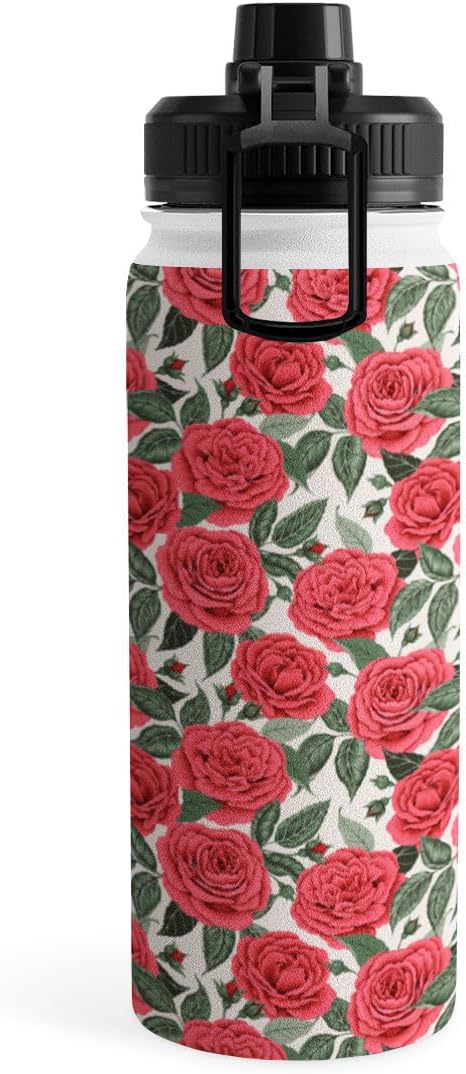 Deny Designs Water Bottle, Sport Lid 18 oz, Avenie A Realm Of Red Roses