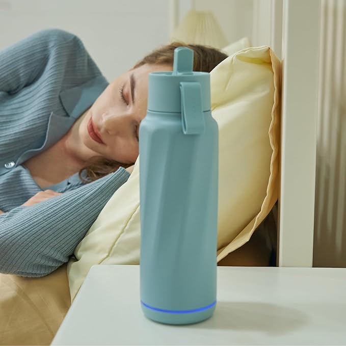 Insulated Smart Water Bottles with Straw, Intake Tracker, Water Safety Analyzer, LED Reminder, BPA Free, 18 oz Double Wall Vacuum Stainless Steel Thermos (Flip Lid + Straw, Ivory White)