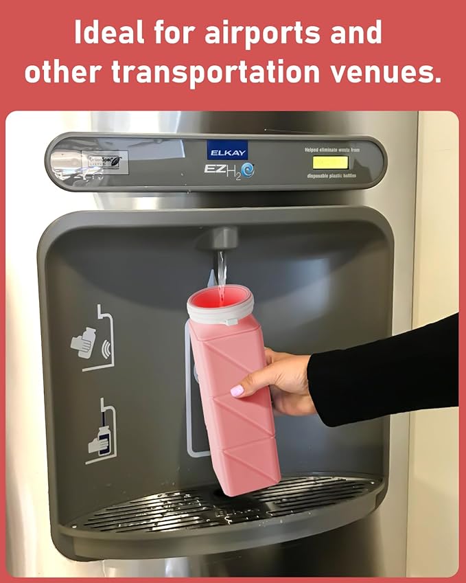 Opard Collapsible Water Bottles 21 Oz - BPA Free, Leak Proof, Foldable Silicone Collapse Water Bottle with Straw, Easy to Compact and Expandable, Travel Essentials Accessories (Green + Pink)