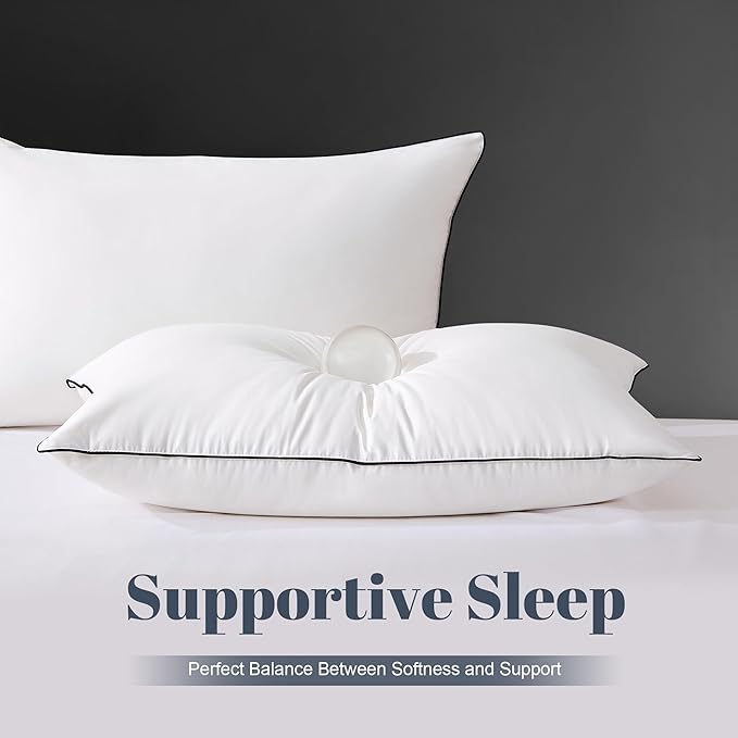Luxury Goose Down Bed Pillows for Sleeping, 1 Pack White Hotel Soft Feather Down Pillow with Airyfil™ Fillings, Medium Firm for Back, Stomach, Side Sleepers (King Size, 20 × 36 in.)