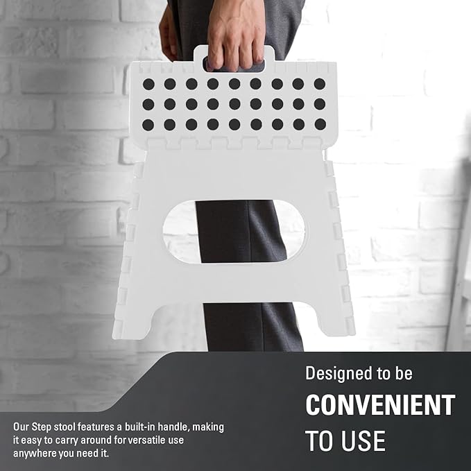 Compact 11" Folding Step Stool - Lightweight, Durable & Sturdy - Non-Slip Feet for Safety - Perfect for Kitchen, Bathroom, Kids - Supports Up to 300 Lbs - White - Easy to Store and Use