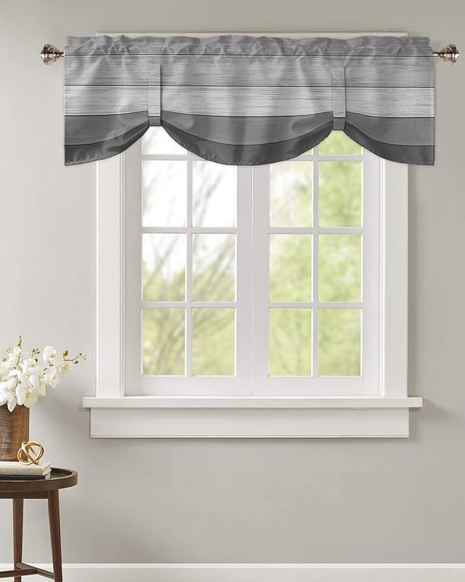 Farmhouse Blackout Tie Up Valance Curtains for Kitchen Windows, Grey Blackout Tie Up Window Toppers Balloon Shades for Living Room/Bathroom/Bedroom,1 Panel,60" X 18"