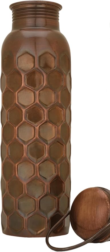 Craft Trade Copper Ayurveda Copper Water Bottle for Drinking 32oz Antique Black Diamond Pure Copper Water Bottle Travel Water Bottle for Gym, Office, Hiking, Outdoor – Ayurvedic Hammered Water Vessel