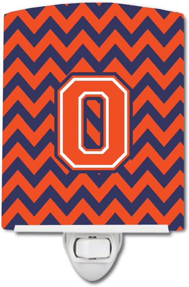 Caroline's Treasures CJ1042-OCNL Letter O Chevron Orange and Blue Ceramic Night Light Compact, UL-Certified, Ideal for Bedroom, Bathroom, Nursery, Hallway, Kitchen, 6x4x3, Multicolor
