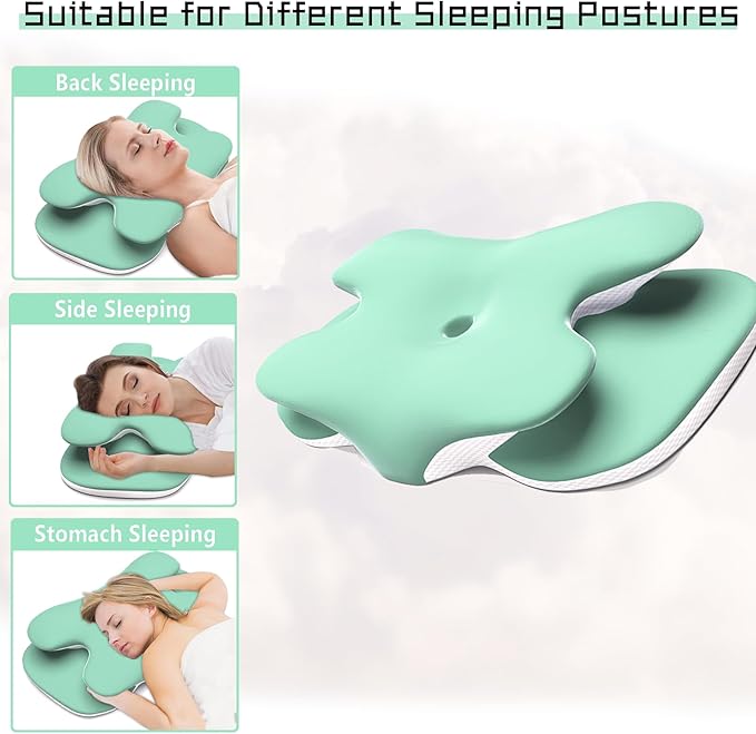 Cervical Neck Pillow for Pain Relief - Contour Memory Foam Pillows with Cooling Pillowcase, Neck Support Pillows for Sleeping, Ergonomic Orthopedic Pillow for Side, Back, Stomach Sleepers (Green)
