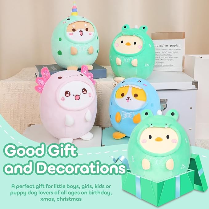 Cute Plush Crocodile Chicken Stuffed Animal Pillow, 8" Soft Kawaii Chick Plushie with Crocodile Outfit Gift for Kids