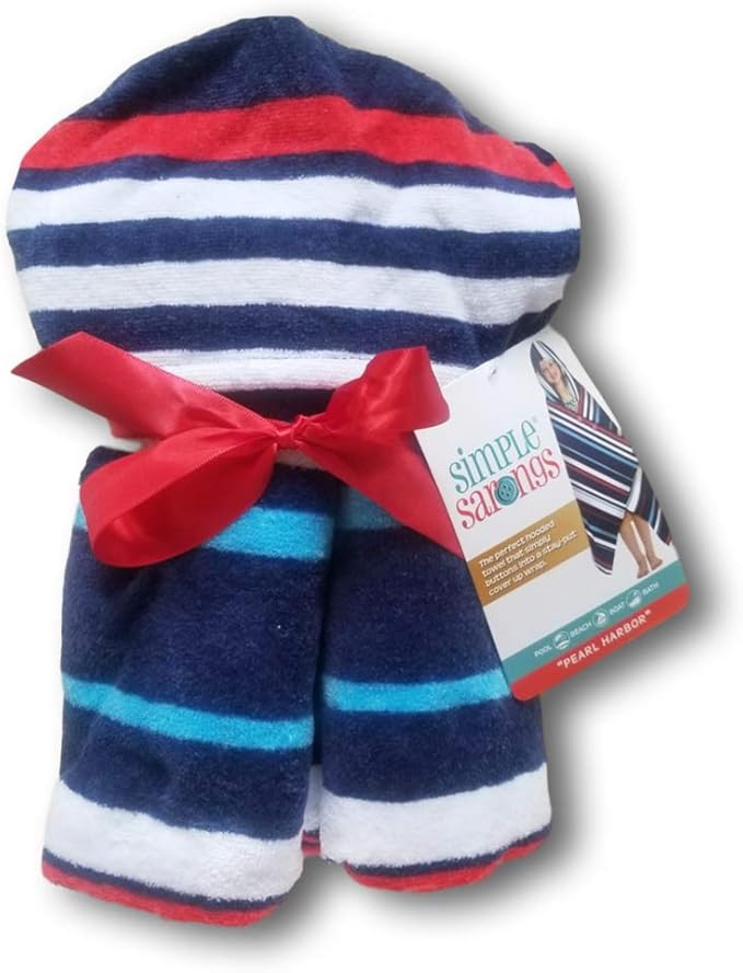 Kids Hooded Beach Towel Swimsuit Cover-up Wrap with Buttons (Red and Pink Floral Leopard, One Size) (Red White Blue Stripe)