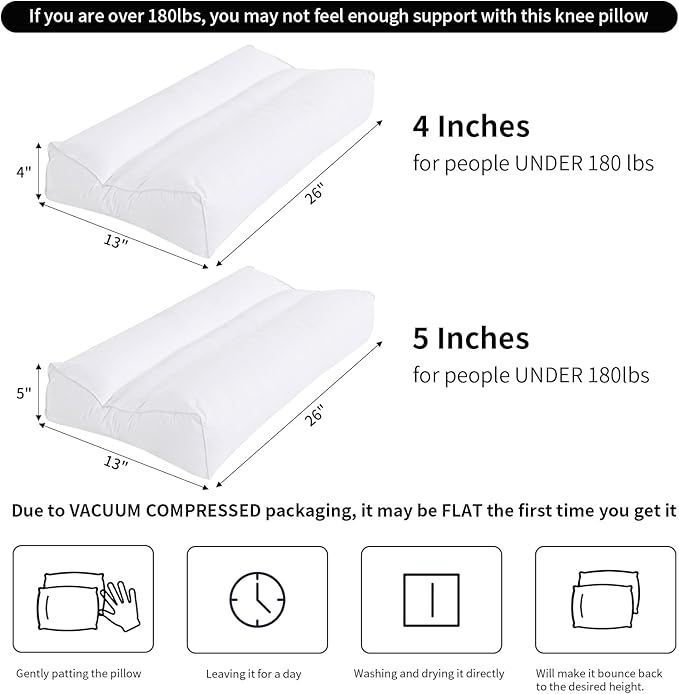 HOMBYS Knee Pillow for Side Sleepers with Groove, Down Alternative Between Leg Pillow for Sleeping,Under Knee Pillow for Sleeping on Back,Spine Alignment, Lower Back Pain Relief, Machine Washable