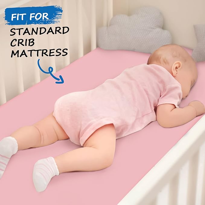 Crib Mattress Sheet 2 Pack Fitted Crib Sheet (28 x 52 x 8 in) for Standard Crib Toddler Mattress Cover Soft Microfiber Breathable Baby Sheets for Boys and Girls, Blue and Pink