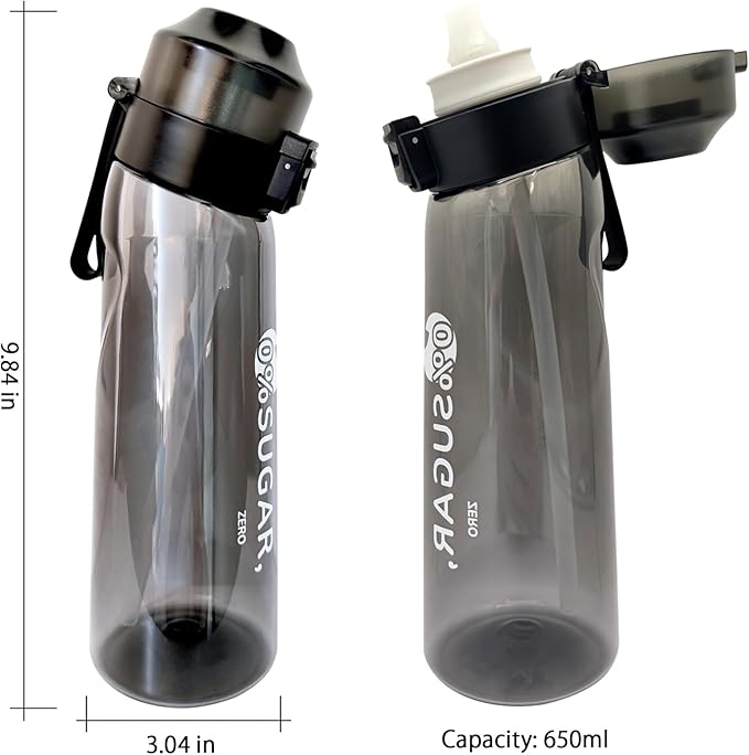 Leak Proof 650ML Scented Sports Water Bottle With Straw and Flavor Pods - Great Gift Idea for Outdoor Activities