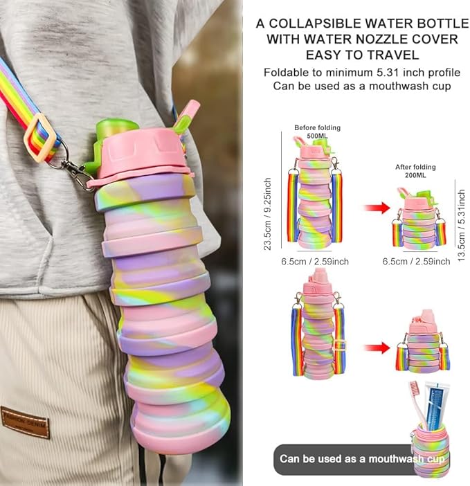 500ml Creative Silicone Folding Water Cup Outdoor Portable Water Bottle Cycling Sports Large Capacity Portable Water Bottle (dark blue)