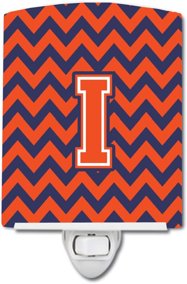Caroline's Treasures CJ1042-ICNL Letter I Chevron Orange and Blue Ceramic Night Light Compact, UL-Certified, Ideal for Bedroom, Bathroom, Nursery, Hallway, Kitchen, 6x4x3, Multicolor