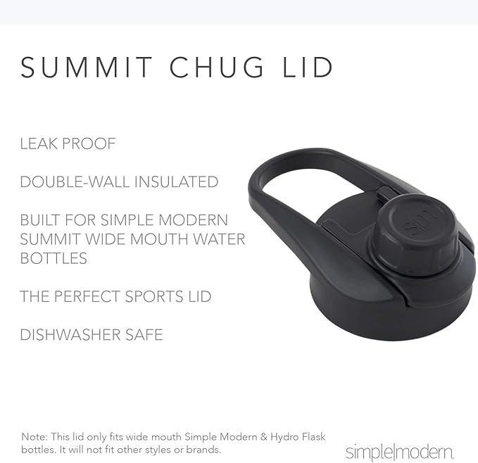 Simple Modern Summit Water Bottle Lid - Flip Lid with Handle, Insulated Straw Lid, and Insulated Chug Lid - Fits Hydro Flask Wide Mouth - -Midnight Black Pack of 3