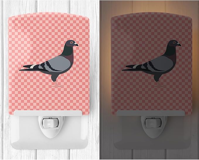 Caroline's Treasures BB7951CNL Racing Pigeon Pink Check Ceramic Night Light Compact, UL-Certified, Ideal for Bedroom, Bathroom, Nursery, Hallway, Kitchen, 6x4x3, Multicolor